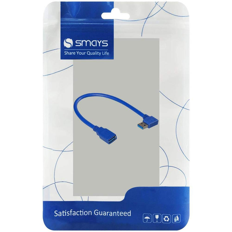  [AUSTRALIA] - SMAYS Right Angle USB 3.0 Extension Cable Male to Female for Apple Pro MacBook Retina Series, Computer, Tablet PC, TV, DVD Player and Save Spaces (1 Foot = 30 Centimeters, Blue)