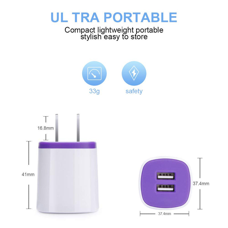  [AUSTRALIA] - Android Charging Block, Micro Charging Cable 6ft, Dual Port Wall Charger Plug with Fast Charge Phone Charger Cord Android Compatible for Samsung Galaxy S7 S6,Note 4 5,Tab S2,Kindle Fire 7,LG K8 K30 White,Purple