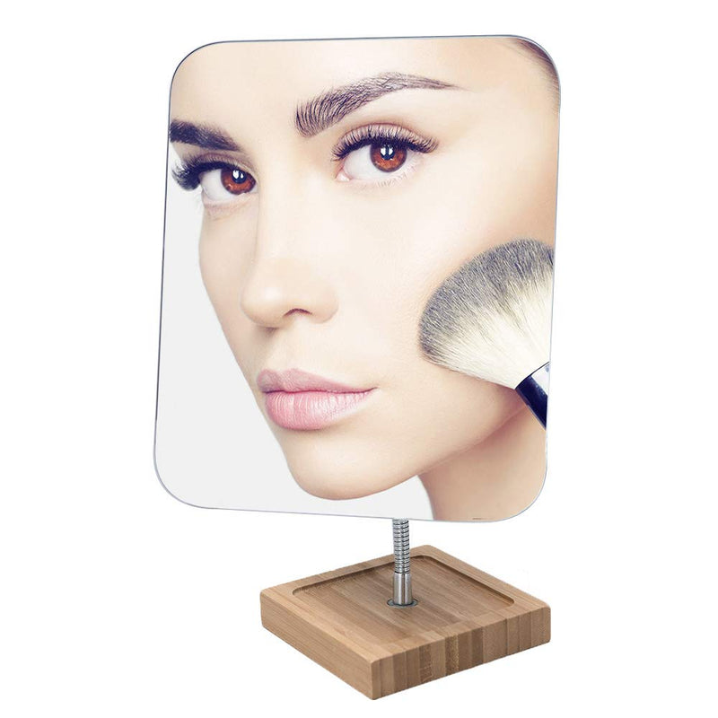  [AUSTRALIA] - YEAKE Flexible Gooseneck Bamboo Vanity Makeup Mirror,360°Rotation 8" Large Frameless Vanity Mirror Folding Portable Table Desk Mirror with Stand Bathroom Shaving Make Up Mirrors Rectangle Large (Pack of 1) Bamboo Flexible Makeup Mirror With Stand