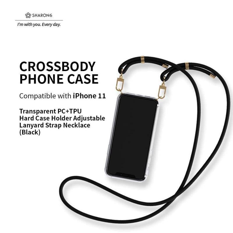  [AUSTRALIA] - SHARON6 Crossbody Phone Case Compatible with iPhone 11 Clear Transparent PC+TPU Hard Case Holder Adjustable Lanyard Strap Necklace TUK CASE (Black) Black