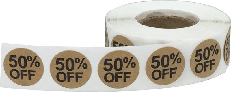 Natural Kraft 50% Percent Off Stickers for Retail 0.75 Inch 500 Adhesive Labels Natural Kraft 50 - LeoForward Australia