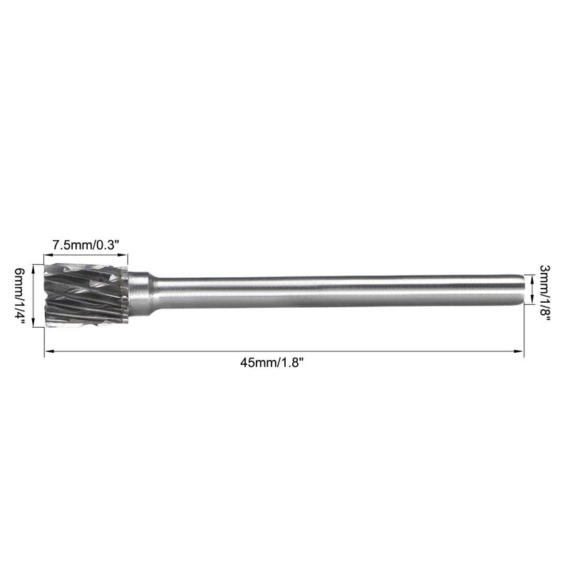 uxcell Tungsten Carbide Rotary Files 1/8" Shank, Double Cut Top Toothed Cylinder Shape Rotary Burrs Tool 6mm Dia, for Die Grinder Drill Bit Wood Soft Metal Carving Polishing, 2pcs - LeoForward Australia