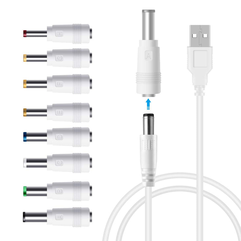  [AUSTRALIA] - LANMU USB to DC Power Cable,8 in 1 Universal 5V DC Jack Charging Cable Power Cord with 8 Interchangeable Plugs Connectors Adapter Compatible with Router,Mini Fan,Speaker and More Devices