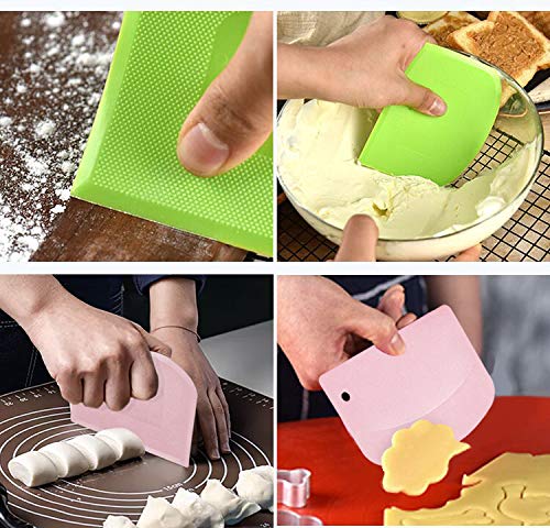  [AUSTRALIA] - Bread Dough Plastic Bowl Scraper: 6PCS Food Safety Flexible Plastic Multi-function Kitchen Tool Bench Scraper | Practical Pizza Cutter Multipurpose Cake Chopper for Bread Dough Cake Fondant Icing