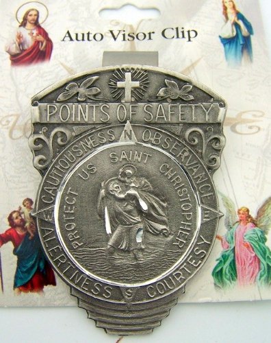  [AUSTRALIA] - WJH Pewter Saint Christopher Point of Safety Auto Visor Clip, 2 1/2 Inch