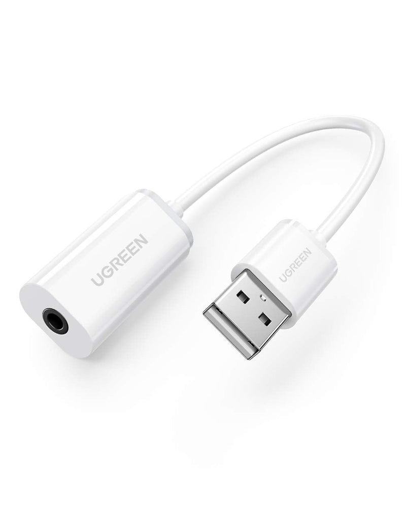  [AUSTRALIA] - UGREEN USB External Sound Card Audio Adapter with 3.5mm Combo Aux Stereo Converter 24Bit/192Khz for Headset Mac PS5 PC Laptop Desktops Windows and Linux White