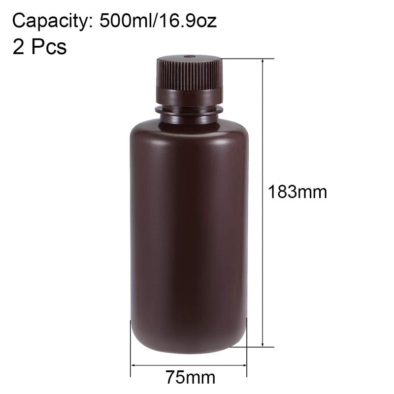  [AUSTRALIA] - uxcell Plastic Lab Chemical Reagent Bottle 500ml/16.9oz Small Mouth Sample Sealing Liquid Storage Container Brown 2pcs