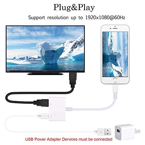  [AUSTRALIA] - [Apple MFi Certified] Lightning to HDMI Digital AV Adapter,1080P Video & Audio Sync Screen Converter AV Adapter with Charging Port for iPhone iPad iPod to HD TV/Projector/Monitor