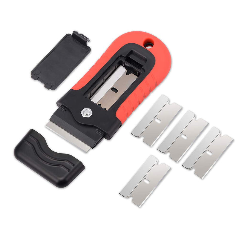  [AUSTRALIA] - Gomake Locking Razor Blade Scraper with Safety Cap, Glass Cooktop Scraper with 10PCS Stainless Steel Blades for Glass Clean, Paint and Old Label,Decal Sticker Remover, Stove Top Scraper Tool