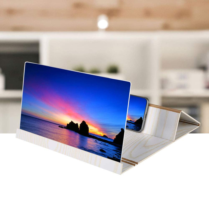 [AUSTRALIA] - 12 Inch Phone Screen Magnifier, Phone Screen Amplifier HD Cell Phone Screen Amplifier with Foldable Wooden Phone Stand White