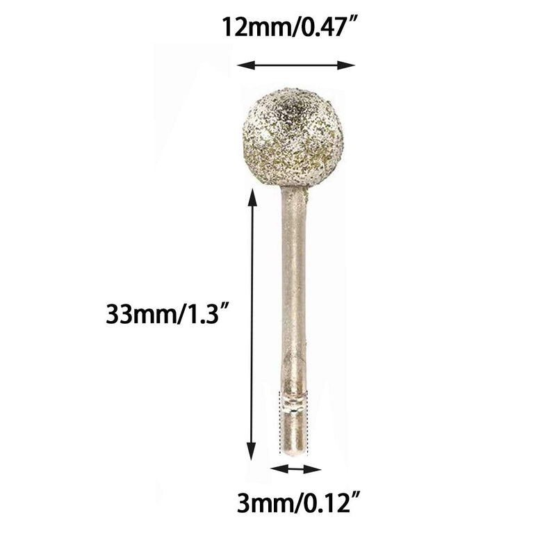  [AUSTRALIA] - 10 Pcs Diamond Coated 12mm Spherical Head Mounted Point Grinding Bit - 3mm Shank 3x12mm