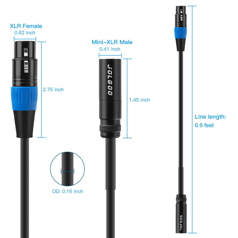  [AUSTRALIA] - Mini XLR Male to XLR Female Adapter Cable, 3-pin Mini XLR Male to XLR Female Adapter Cable, for BMPCC 4K Camera Video Assist 4K Sharp 8K, 6.6 Feet - JOLGOO