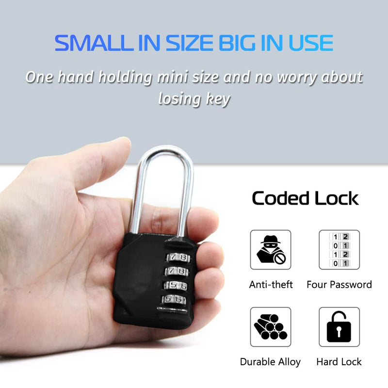  [AUSTRALIA] - 4 Digit Combination Lock,Long Shackle Padlock and Outdoor Waterproof Resettable Padlock for Gym Locker,Sports Locker, Fence, Gate, Toolbox, Case, Hasp Storage (Black，2Pack) Long Shackle Black