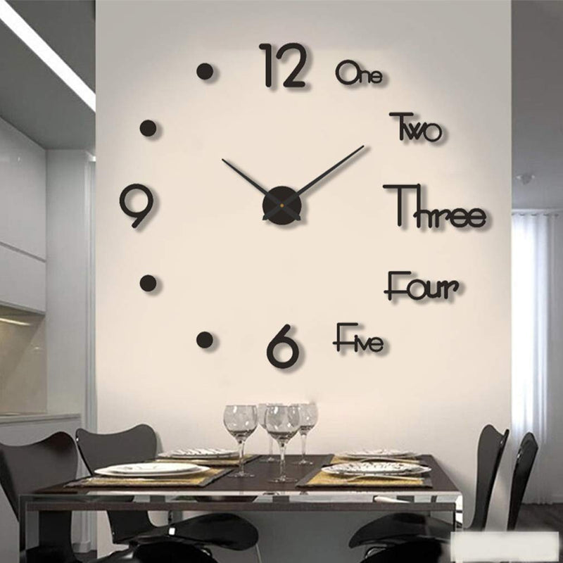  [AUSTRALIA] - Hooqict Large DIY Wall Clock Mirror Frameless Modern 3D DIY Wall Clock Decor for Wall Living Room Bedroom Home Office School Outdoor Decorations Black