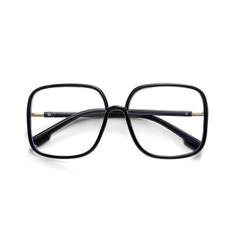 BIGGY Oversized Square Blue Light Blocking Glasses - Ultralight Fashion Nerd Frames for Women Men Black - LeoForward Australia