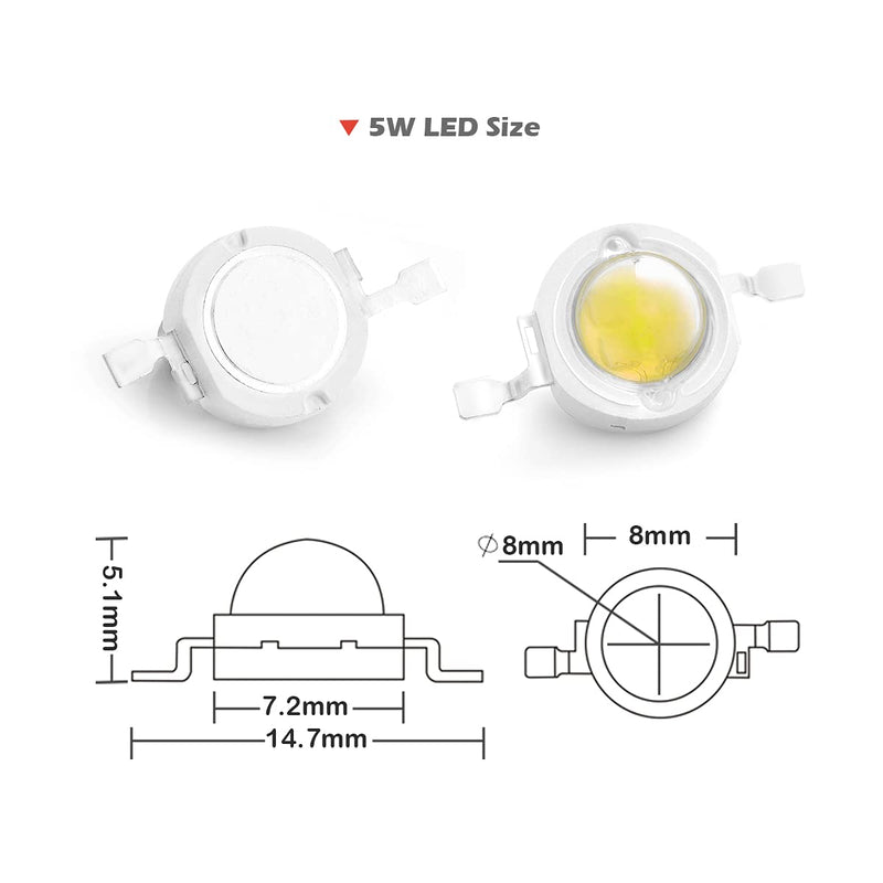  [AUSTRALIA] - CHANZON Pack of 10 High Power LED Chip 5W Cool White (10000K - 15000K/600mA - 700mA/DC 6V - 7V/5 Watt) Super Bright Intensity SMD COB Light Emitter Components Diode 5W Bulb Lamp Beads DIY Lighting