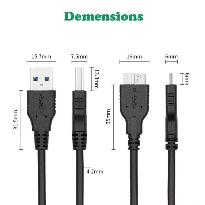 USB 3.0 Micro Cable (2 Pack), 1ft USB 3.0 A to Micro B Cable, 3.3ft USB C to Micro B Cord Compatible with Camera, Seagate External Hard Drive, WD Western Digital My Passport and Elements Hard Drives - LeoForward Australia