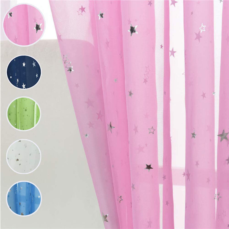  [AUSTRALIA] - Semi Sheer Voile Tulle Window Curtains Set of 2 Panels Starry Pink Gauze Rod Pocket Window Treatments Drapes and Curtains for Kids Girls Bedroom Living Room, 39" W x 63" L Color 2 39"x63"