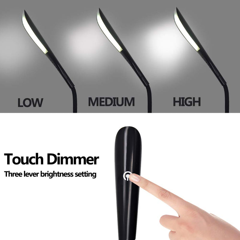  [AUSTRALIA] - USB Reading Lamp, BUBOSPER Premium 14 LED, 3 Brightness Setting Touch-Switch Laptop Light with Flexible Gooseneck (Black) Black