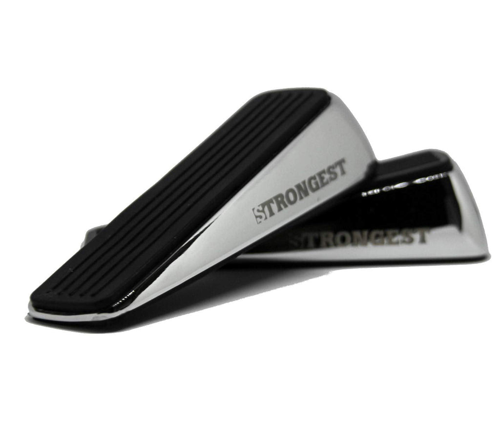  [AUSTRALIA] - Strongest Door Stopper, Heavy Duty Door Stop Wedge Made of Premium Quality Zinc and Rubber Suits Any Door, Any Floor. Set of 2 Plus Bonus Self Adhesive Wall Protectors Black Silver 2 Pack