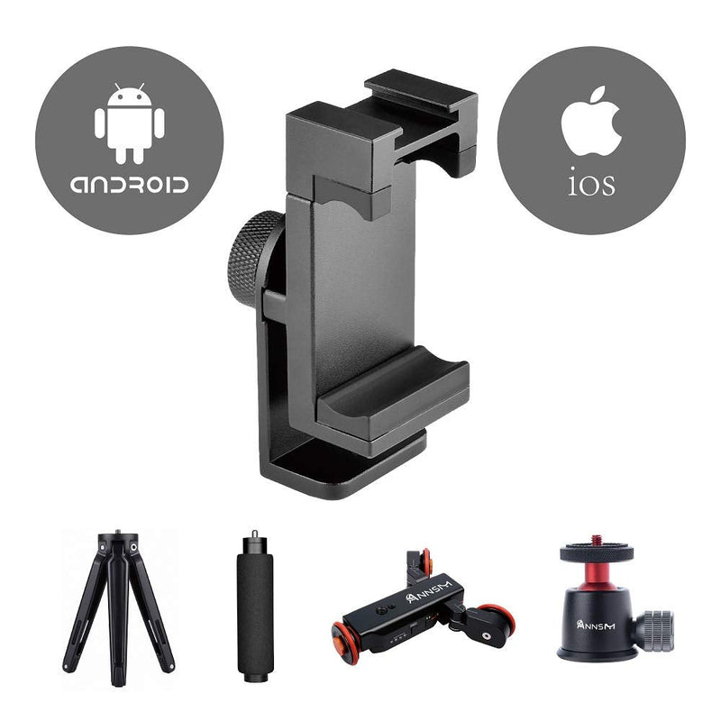  [AUSTRALIA] - ANNSM Aluminum Cellphone Smartphone Mobile Phone Clip Tripod Head Mount Adapter with Vertical/Horizontal Shooting for Tripod Monopod Slider Dolly Stabilizer and iPhone Samsung LG Andriod Phones TPC10 - Aluminum