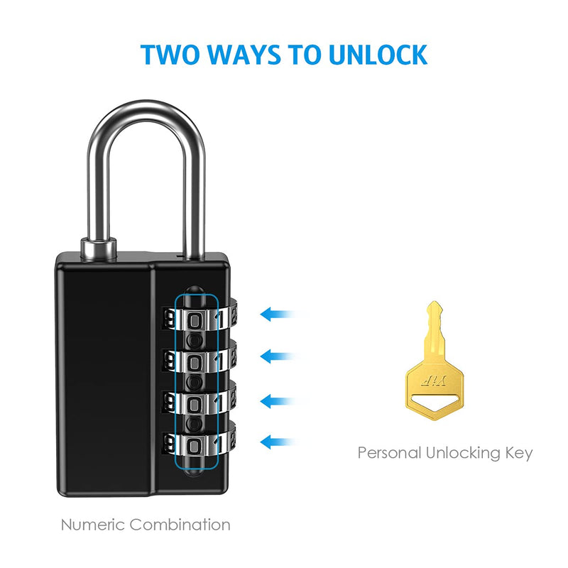  [AUSTRALIA] - (Newest Version) 4 Pack Combination Padlock, 4 Digit Resettable Security Padlock with Keys, Waterproof Gate Lock for School, Gym or Sports Locker, Fence, Toolbox, Case, Hasp Storage Black