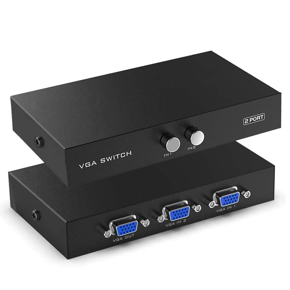  [AUSTRALIA] - VGA Switch 2 in 1 Out, TAIPOXUN VGA Switch Box 2 Port VGA Switch Press Button Two Way VGA Vedio Switch for TV Moniter Sharing or Switching(Not Support DDC, DDC2,DDC2B Moniter)，2PC Share a VGA Display