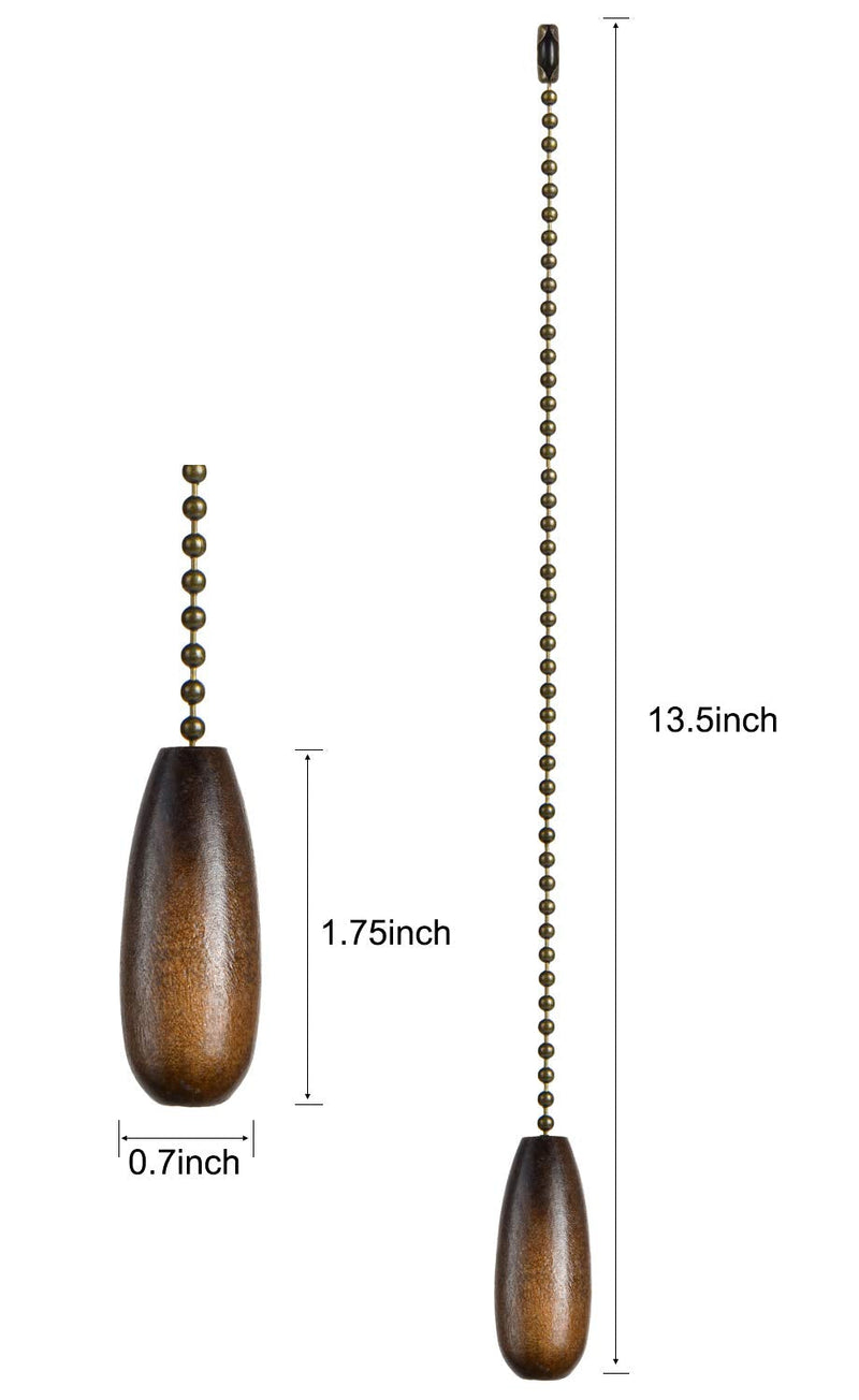  [AUSTRALIA] - Ceiling Fan Pull Chain, 2 Pieces 12-inch Long 3mm Diameter Beaded Ball Chains Bronze with Walnut Wooden Pulls Cord