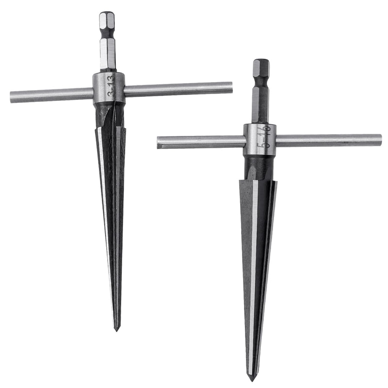  [AUSTRALIA] - Bestgle 2 pieces conical reamer 1/4" handle T-shape cone cutter carbon steel cone hand reamer for reaming with a diameter of 3mm-13mm, 5-16mm