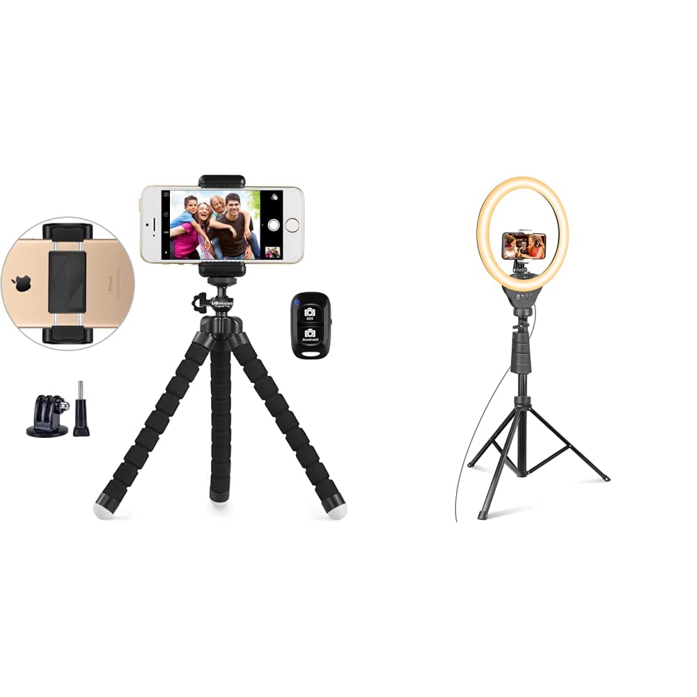  [AUSTRALIA] - UBeesize Phone Tripod, Portable and Adjustable Camera Stand Holder & 12’’ Ring Light with Tripod, Selfie Ring Light with 67’’ Tripod Stand, Compatible with Phones, Cameras and Webcams Holder + Stand