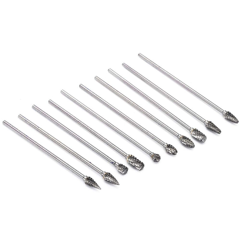 Yakamoz 10Pcs 3mm (1/8") Shank Long Double Cut Tungsten Carbide Burrs Rotary Files Diamond Burs Bit Set for Die Grinder Rotary Tool, 4-Inch Length - LeoForward Australia