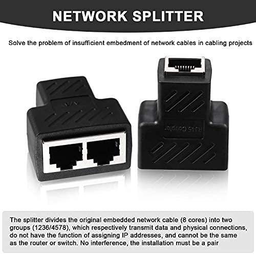  [AUSTRALIA] - RJ45 Ethernet Splitter Connectors 1 to 2 Splitter Connectors Adapter LAN Ethernet Plug Connector Compatible with Cat5 Cat6 Cable, Two Computer Can Surf The Internet at The Same Time (Black, 4 Pieces)