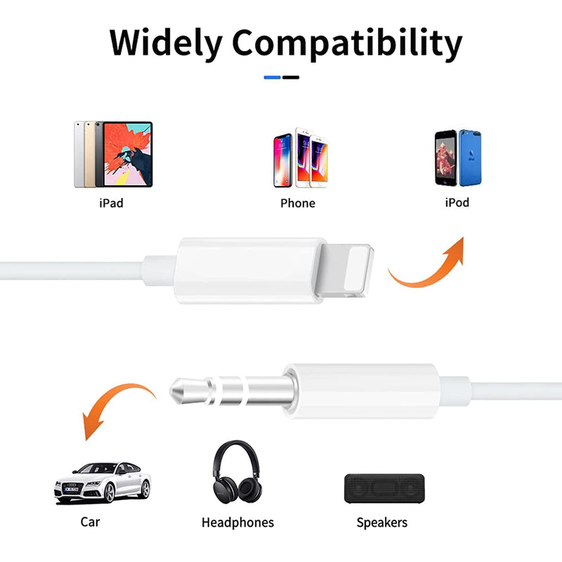  [AUSTRALIA] - iSkey Aux Cord for iPhone, 3.5mm Aux Cable for Car Compatible with iPhone 13 12 11 XS XR X 8 7 6 iPad iPod for Car Home Stereo, Speaker, Headphone, Support All iOS Version - 3.3ft (White) White