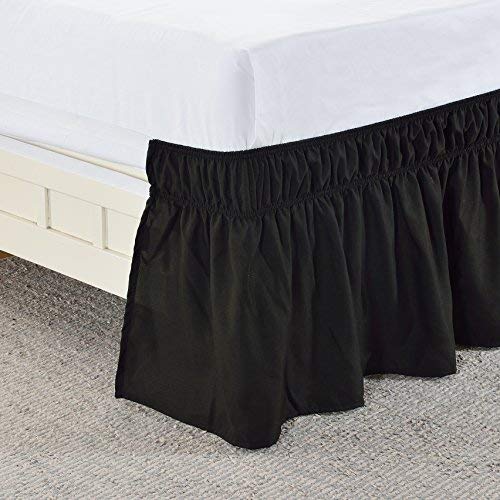  [AUSTRALIA] - MEILA Bed Skirt, Easy to Install Wrap Around Dust Ruffled Black Skirts for Queen and King Size Beds 16 Inch Drop Queen/King