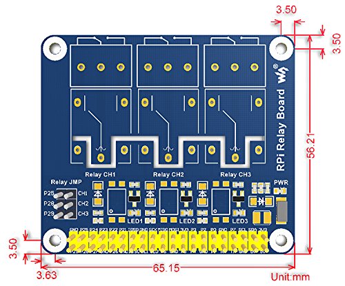  [AUSTRALIA] - waveshare Raspberry Pi Power Relay Board Expansion Board Module Three Channel(3-ch) for Raspberry Pi A+/B+/2B/3B/3B+/4B Loads up to 250VAC/5A,30VDC/5A Rpi Power Relay
