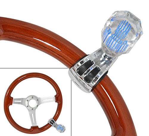  [AUSTRALIA] - Universal Suicide Streak Neon Blue Auxiliary Steering Wheel Knob Assistance Heavy Duty Aid Handle Grip Control Transparent Power Turn Tuner Spinner Shift Acrylic