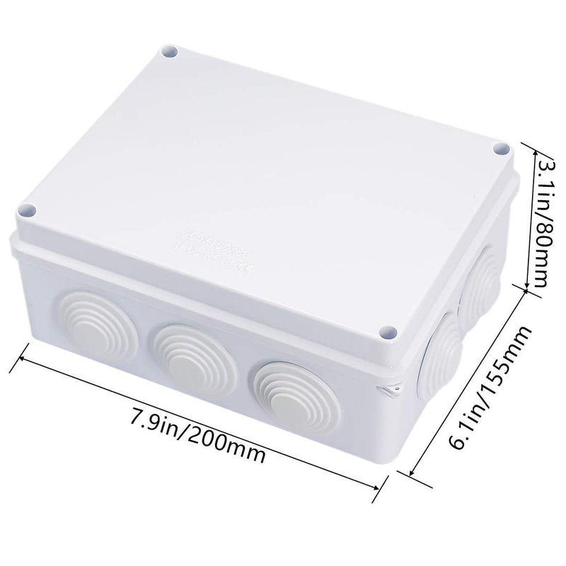  [AUSTRALIA] - Zulkit Junction Box ABS Plastic Dustproof Waterproof IP65 Universal Electrical Boxes Project Enclosure White 7.9 x 6.1 x 3.1 inch (200 x155 x 80mm) 7.9"x 6.1" x 3.1" With Holes