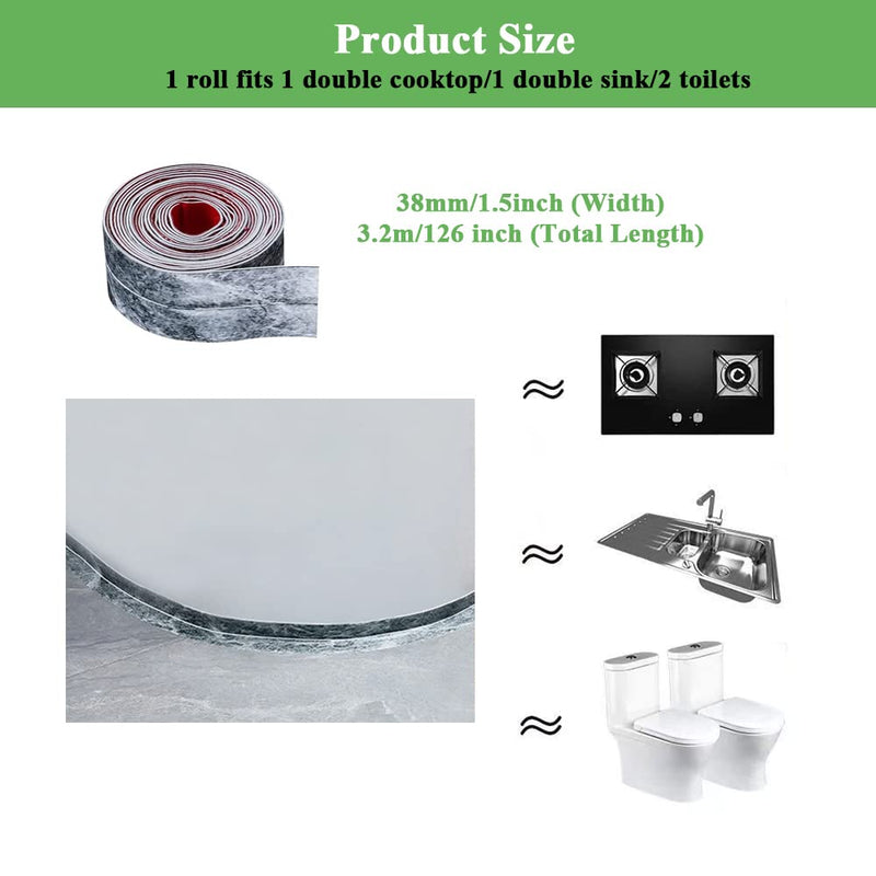  [AUSTRALIA] - Bath & Kitchen Caulk Strip, 1.5" x 10.5Ft PVC Self Adhesive Caulk Tape, Waterproof Caulking Sealing Tape for Kitchen Cooktop Bathroom Toilet Bathtub Sink Basin Edge Protector, Black Marble QHXH807 QHXH-87
