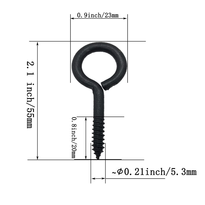  [AUSTRALIA] - Screw Eyes, 2 Inch Metal Eye Hook, Zinc Plated Self Tapping Screw Hooks Ring, Eyelet Screws Black 30 Pcs