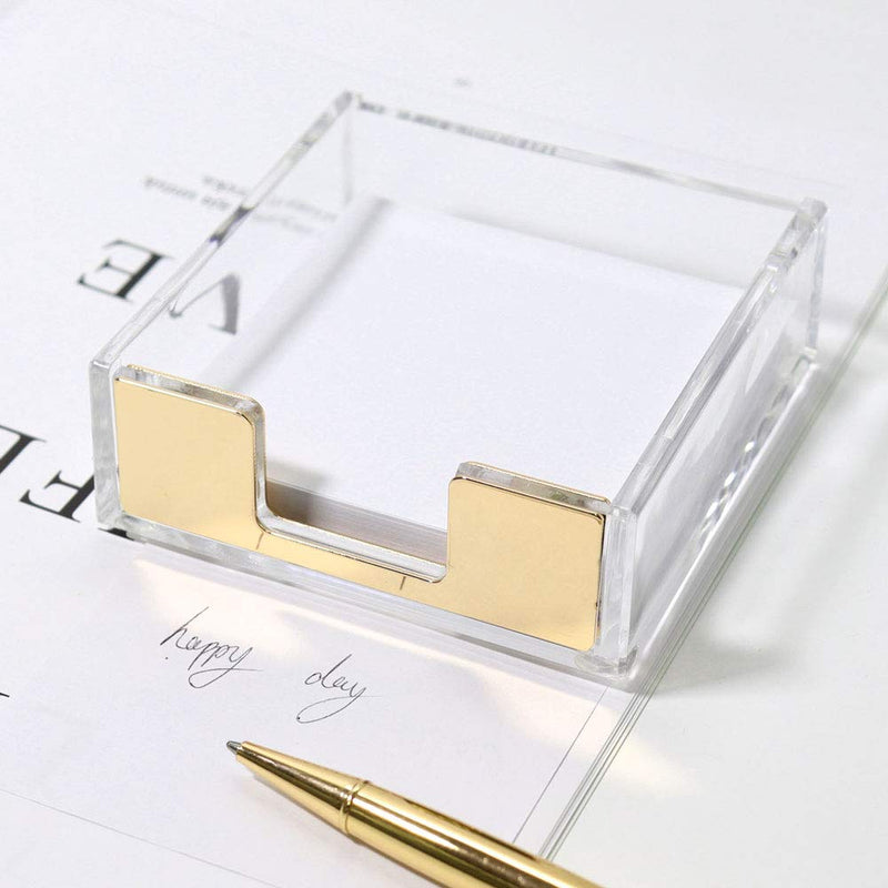 Buqoo Acrylic Sticky Notes Pad Holder Desktop Organizer 3.5x3.3 Inch Memo Holder for Office Home Desk Supplies(Gold) Gold - LeoForward Australia