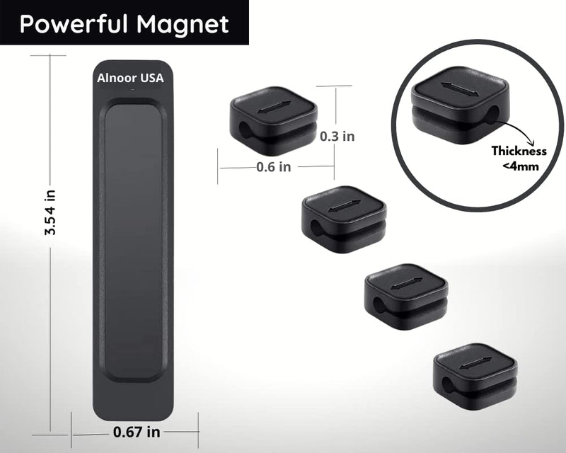  [AUSTRALIA] - Alnoor USA Magnetic Cable Organizer |Multipurpose Magnetic Cable Clips with 8-Cable Buckles & 2-Bases |Cable Management Clips for Cell Phone, Office, Car, Home |Magnetic Cable Holder in Black & White