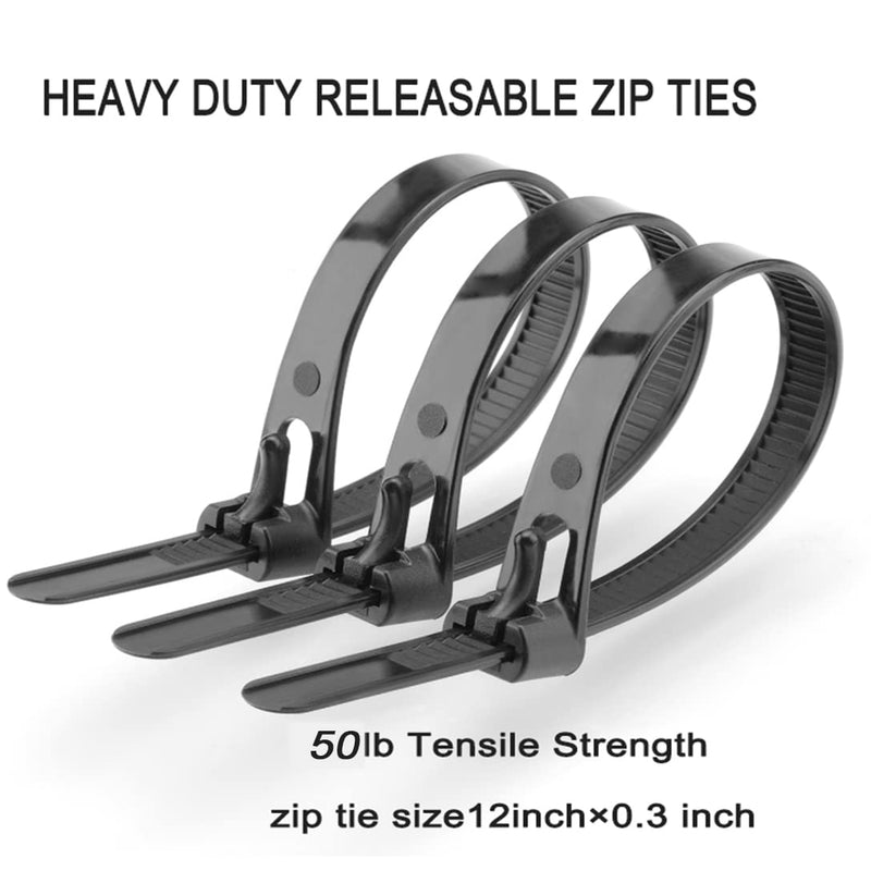  [AUSTRALIA] - Releasable Reusable Zip Ties 12 Inch Heavy Duty Zip Tie Thick Black Cable Ties Reusable 100 Pack 50lb Tensile Strength Nylon Cable Wire Ties for Multi-Purpose Use Indoor And Outdoor Plastic Tie Wire releasable zip ties 12×0.3inch