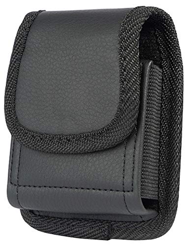  [AUSTRALIA] - Case for Galaxy Z Flip Phone, Nakedcellphone Black Vegan Leather Vertical Pouch [with Belt Loop, Metal Clip, Magnetic Closure] for Samsung Z Flip 5G, Z Flip 3 (SM-F700, SM-F707, SM-F711)