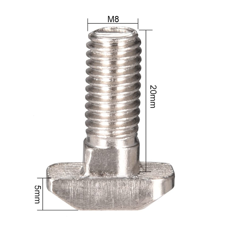  [AUSTRALIA] - uxcell M8x20mm T-Slot Drop-in Stud Sliding Screw Bolt Carbon Steel European Standard 40 Series 20pcs 20mm 20