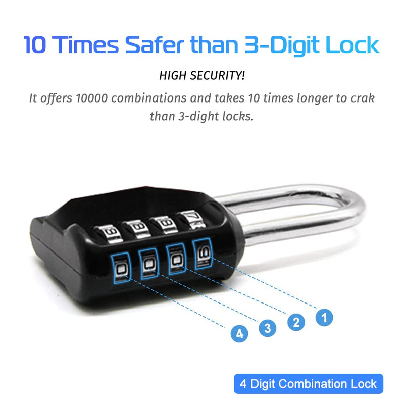  [AUSTRALIA] - Combination Lock Outdoor,4 Digit Resettable Weatherproof Combination Padlock with Steel Security Cable for School Gym Locker, Fence Gate, Toolbox, Employee Hasp Locker – 2 Pack Short Shackle Black