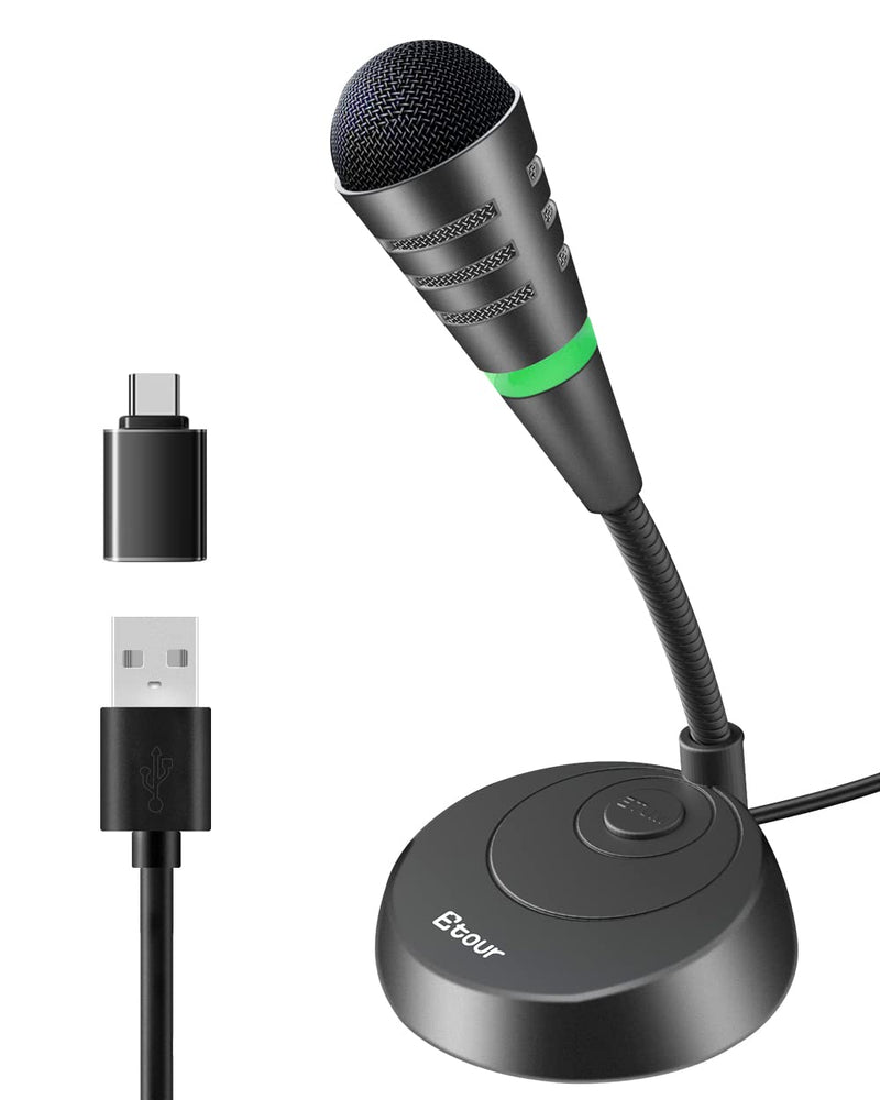  [AUSTRALIA] - Etour Mini USB Computer Microphone for Zoom Meetings with Mute Button 360 Gooseneck for Podcasting/YouTube/Skype, External USB C Gaming Mic for Samsung Tablet A7 Laptop Mac PC or Windows