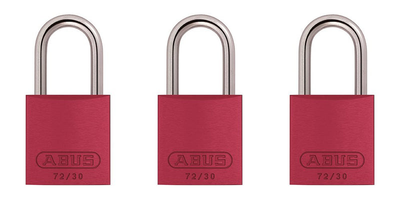  [AUSTRALIA] - ABUS 72/30 Aluminum Safety Padlock , Keyed Alike, Red, Pack of 3