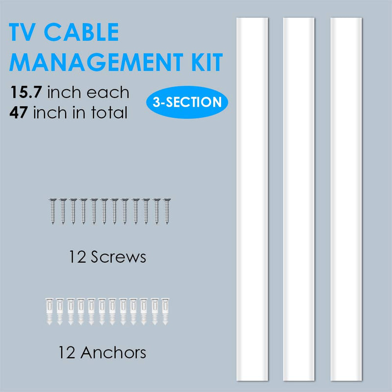  [AUSTRALIA] - TV Cable Hider - 47 inch Cord Cover for Wall Mounted TV - Pre-drilled TV Cable Concealer - Paintable Wire Cover Raceway Kit - 3X L15.7in, W2.36 H0.75, CMC-08, White