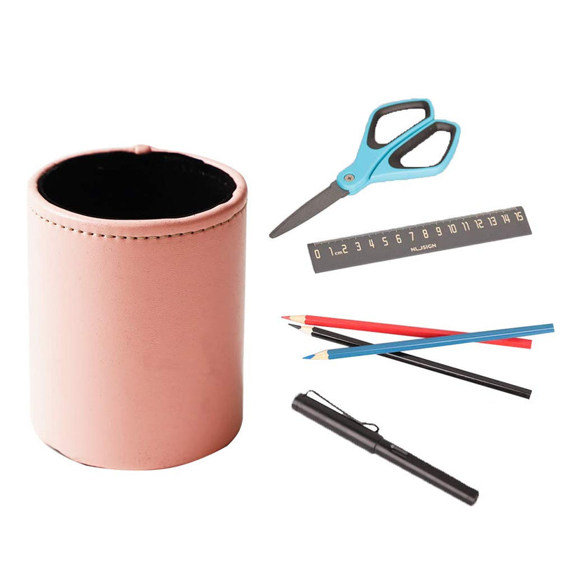  [AUSTRALIA] - LIZIMANDU Leather Office Pencils Holder,Round Pen Cup Remote Desk Accessories Organizer Desktop Stationery Container Box for Home Office Bedroom(1 Pack,1-Pink) 1-pink 1 Pack