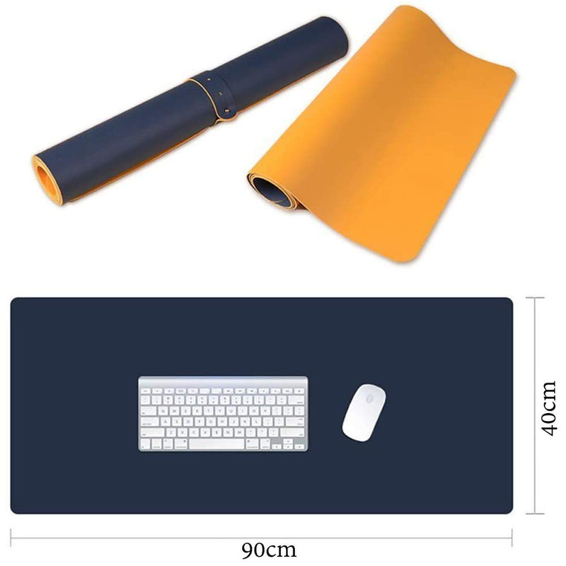 Multifunctional PU Leather Lager Desk Pad Protector 35.4''x15.7'' Ultra-Smooth Waterproof Mouse Pad Writing Mat Gaming Computer Desk Mat (Blue/Yellow) Blue/Yellow - LeoForward Australia